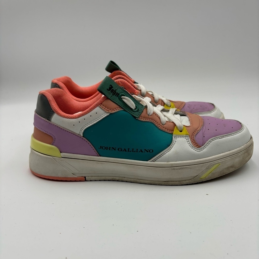 John Galliano Women’s 40 Paris Leather Multicolor Lace Up Sneakers